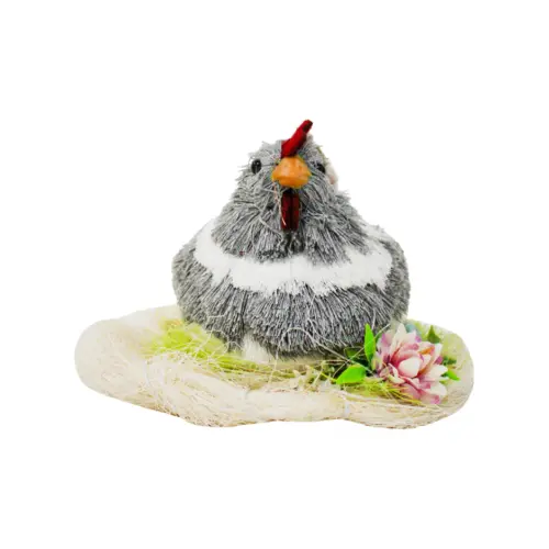 Gallina gris en nido y huevos de 16x16x12cm