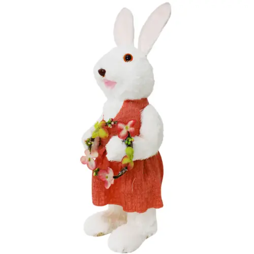 Coneja de fibras naturales con vestido naranja y corona de 13x13x31cm