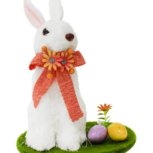Conejo de fibras naturales con huevos de pascua de 19x17x26cm
