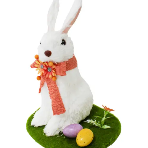 Conejo de fibras naturales con huevos de pascua de 19x17x26cm