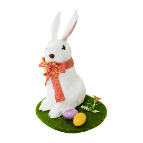 Conejo de fibras naturales con huevos de pascua de 14x11x16cm