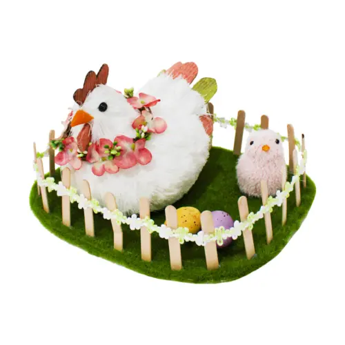 Gallina de fibras naturales en nido con huevos de pascua de 26x21x16cm