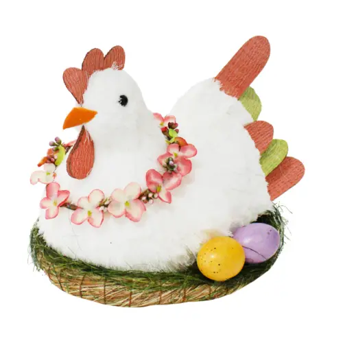 Gallina en nido con huevos de 27x30x24cm