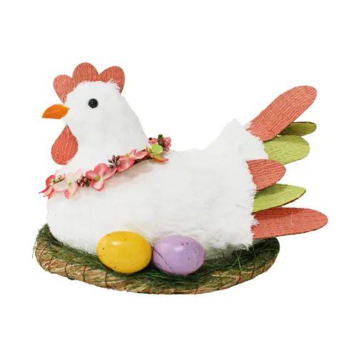Gallina en nido con huevos de 27x30x24cm