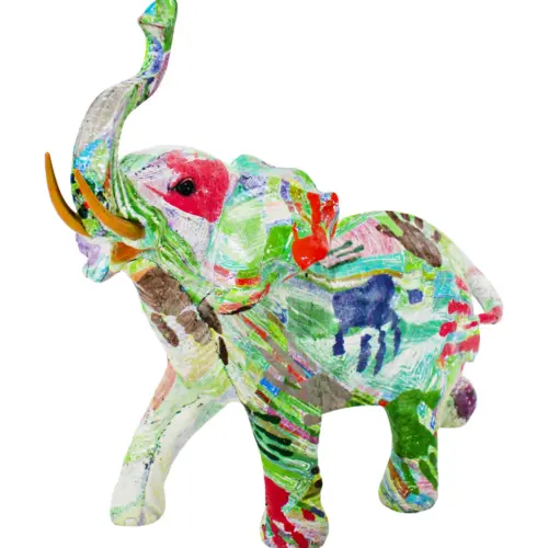 Elefante multicolor de poliresina de 30x16x31cm