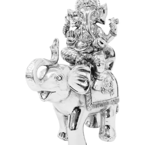 Elefante con Ganesha de poliresina plateada de 15x8x20cm