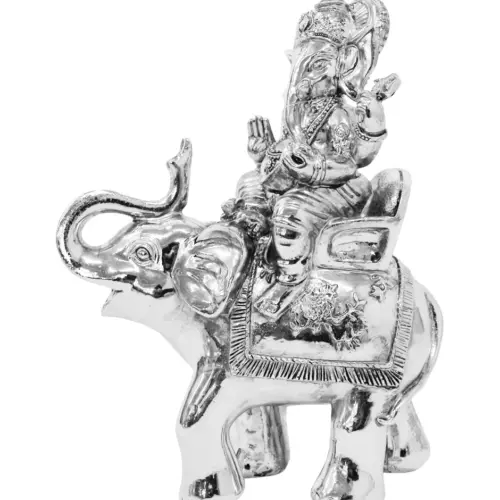 Elefante con Ganesha de poliresina plateada de 15x8x20cm