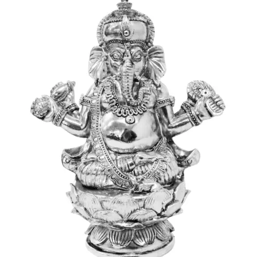 Ganesha de poliresina plateada de 13.5×8.5x17cm