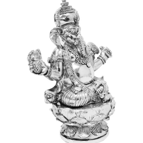 Ganesha de poliresina plateada de 13.5×8.5x17cm