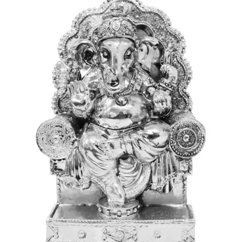 Ganesha de poliresina sentada plateada de 10.5×7.5×15.5cm
