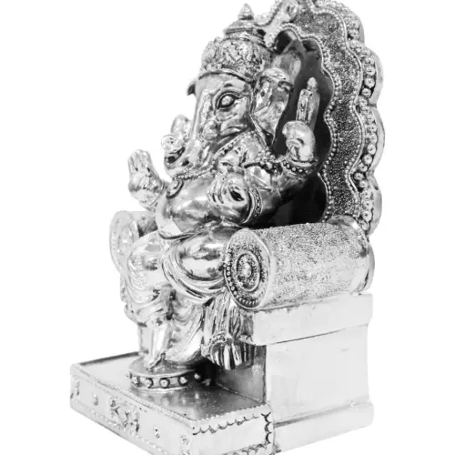 Ganesha de poliresina sentada plateada de 10.5×7.5×15.5cm