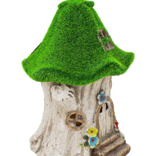 Casa de árbol de poliresina con techo verde de 17x17x25.5cm