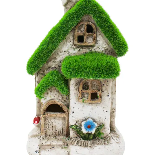 Casa de árbol de poliresina con techo verde de 12.5x11x18.5cm