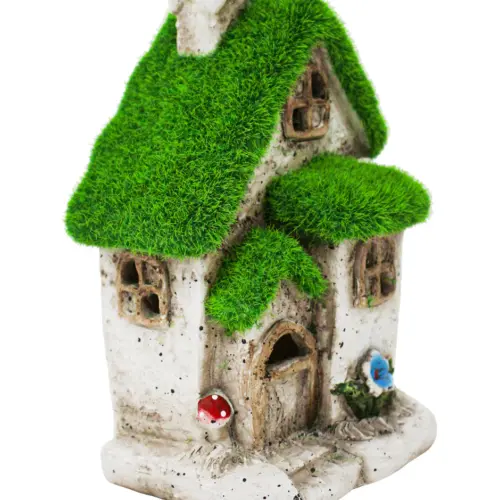 Casa de árbol de poliresina con techo verde de 12.5x11x18.5cm