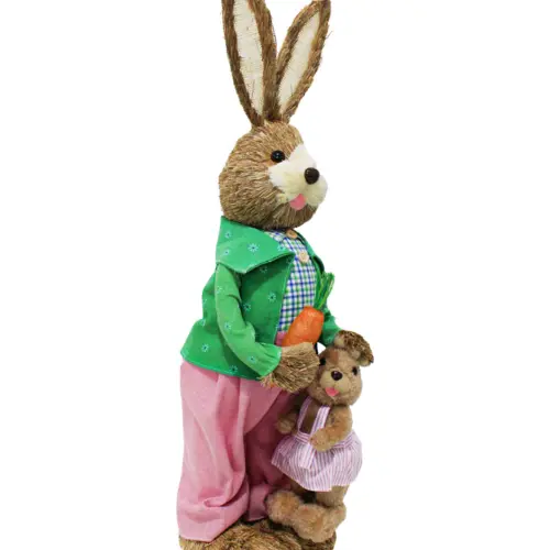 Conejo con hija con vestido de fibras naturales de 24x22x76cm