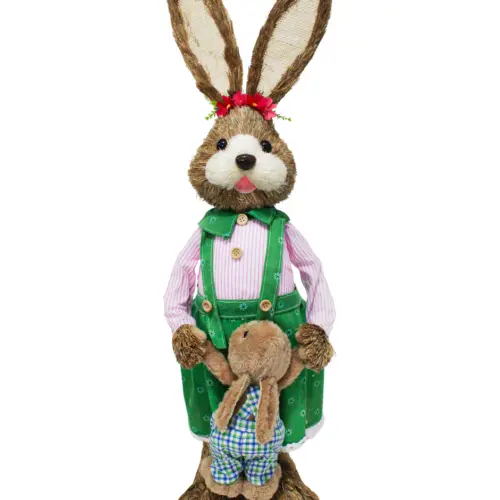 Coneja con hijo vestido de fibras naturales de 24x22x76cm
