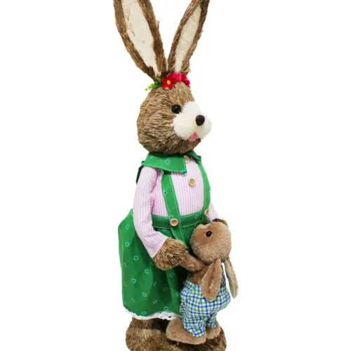 Coneja con hijo vestido de fibras naturales de 24x22x76cm