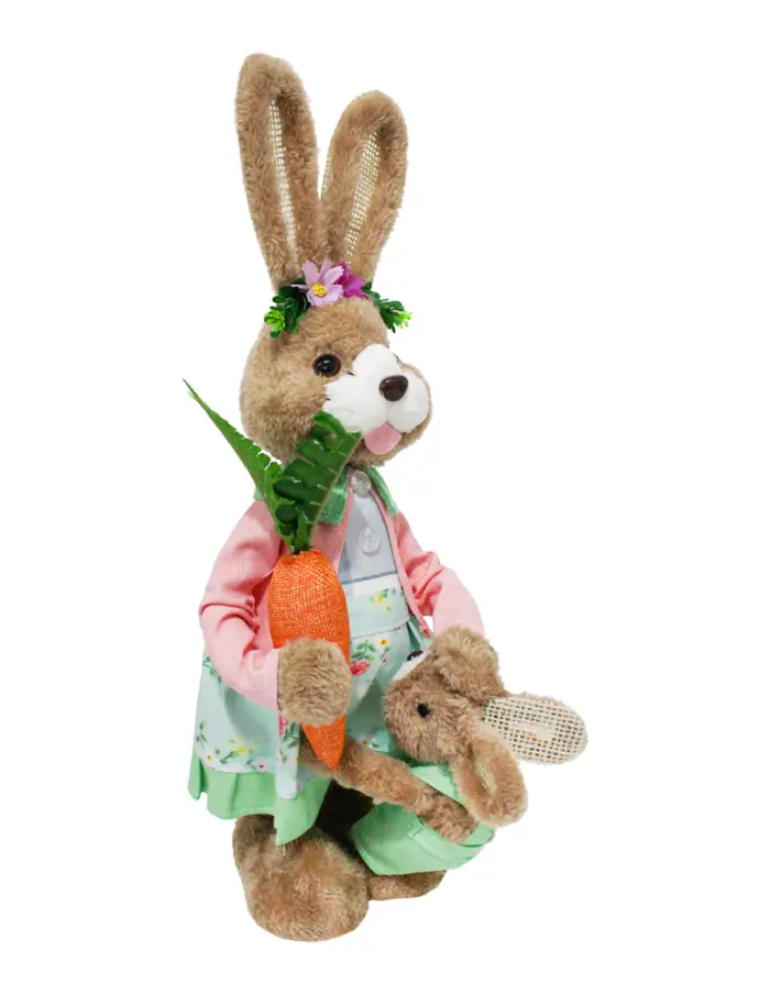 Coneja con hijo vestido de fibras naturales de 20x18x44cm - Image 2