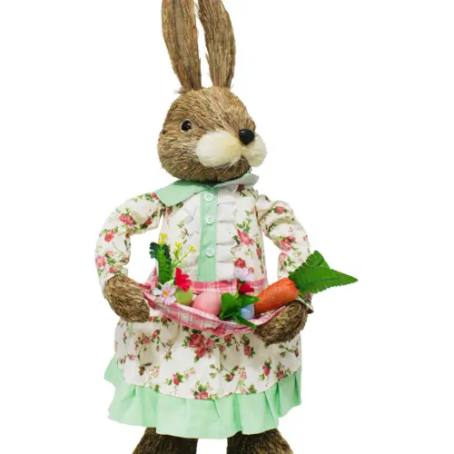 Coneja con vestido y huevos de pascua de colores de 27x28x78cm
