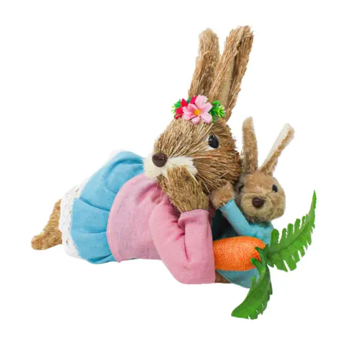 Coneja recostada cargando a su hijo de 36x15x22cm