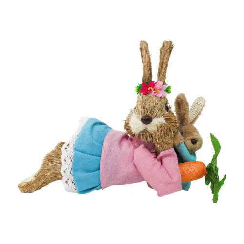 Coneja recostada cargando a su hijo de 36x15x22cm