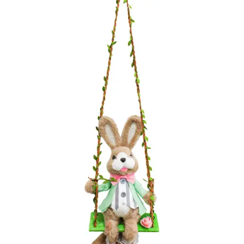 Conejo en columpio vestido de 17x15x66cm