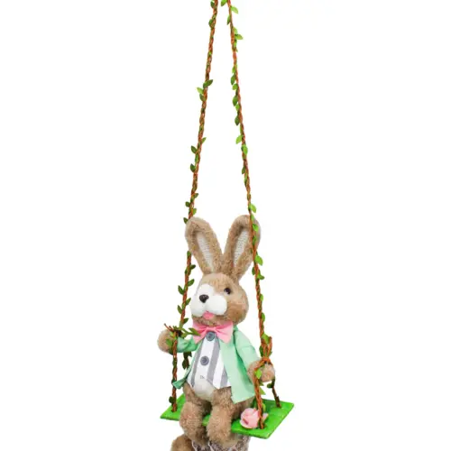 Conejo en columpio vestido de 17x15x66cm