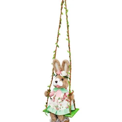 Coneja en columpio vestida de 17x15x66cm