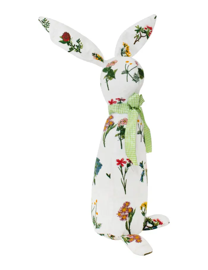 Decoración diseño conejo blanco con detalles de flores con moño verde de 10x15x58cm - Image 2