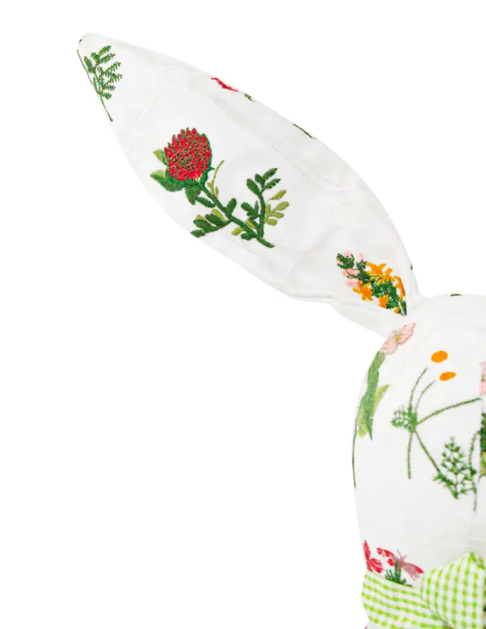 Decoración diseño conejo blanco con detalles de flores con moño verde de 10x15x58cm - Image 3