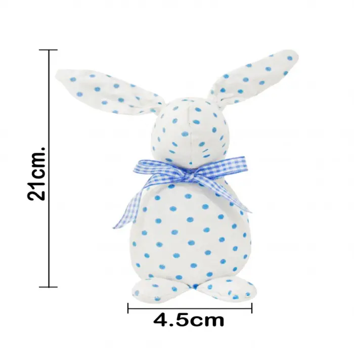 Decoración diseño conejo de tela blanca con puntos azules con moño azul de 4.5x6.5x21cm - Image 4