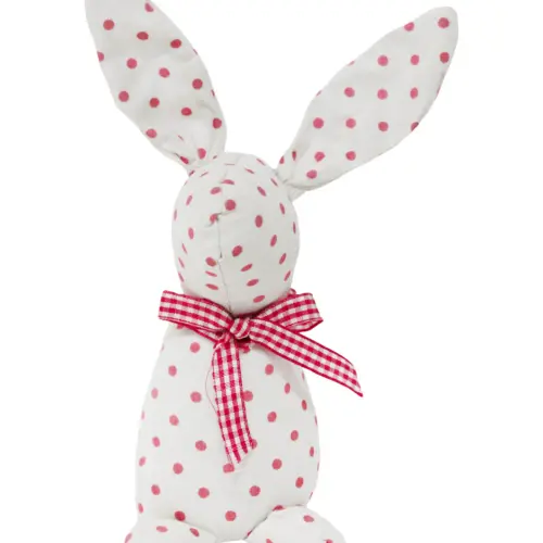 Decoración diseño conejo de tela blanca con puntos rosas con moño de 4.5×6.5x21cm