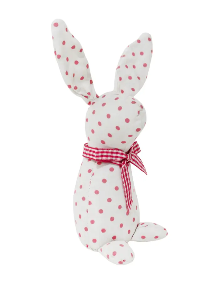 Decoración diseño conejo de tela blanca con puntos rosas con moño de 4.5x6.5x21cm - Image 2