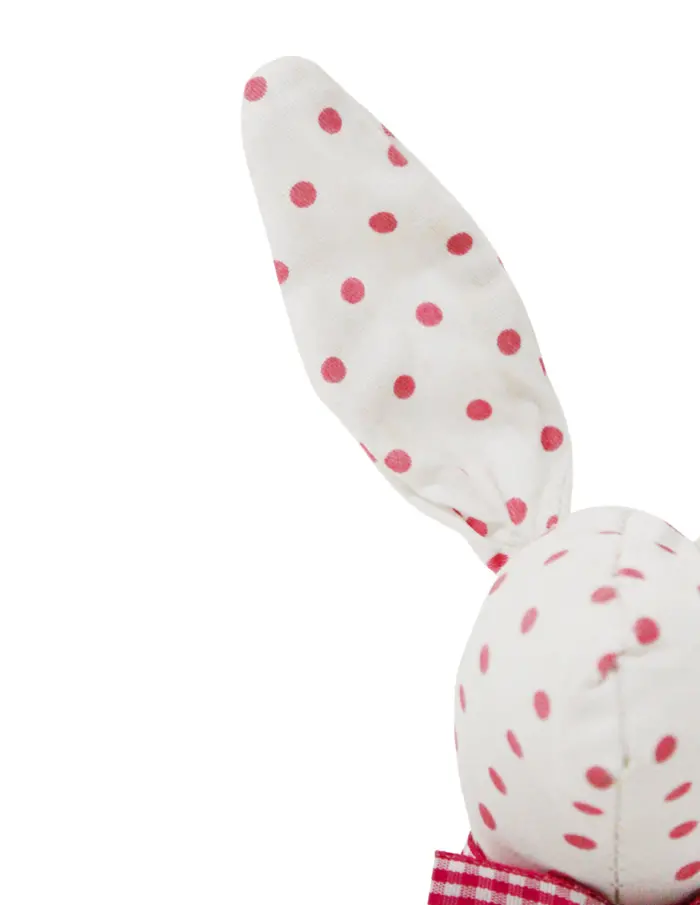 Decoración diseño conejo de tela blanca con puntos rosas con moño de 4.5x6.5x21cm - Image 3