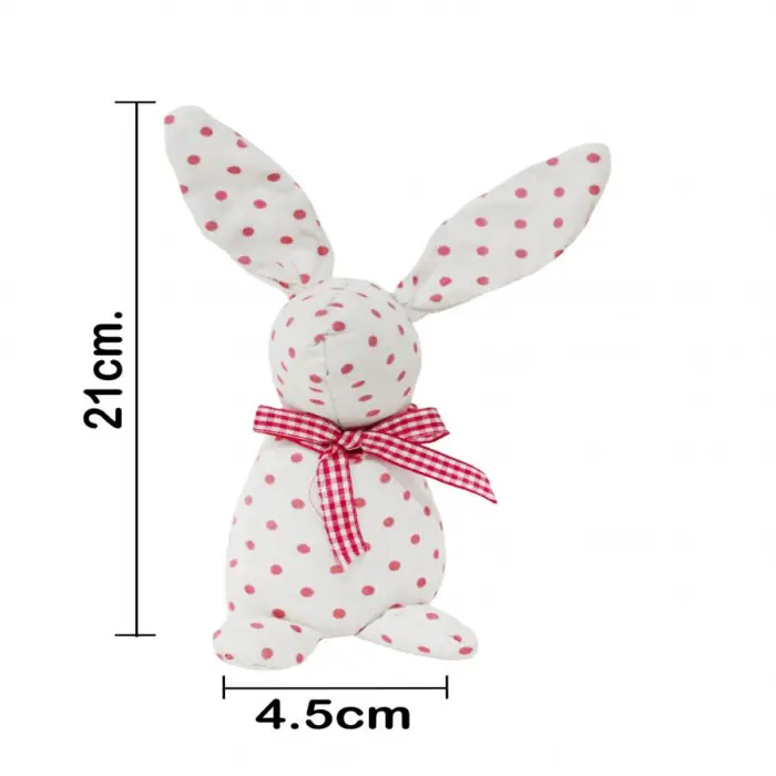 Decoración diseño conejo de tela blanca con puntos rosas con moño de 4.5x6.5x21cm - Image 4