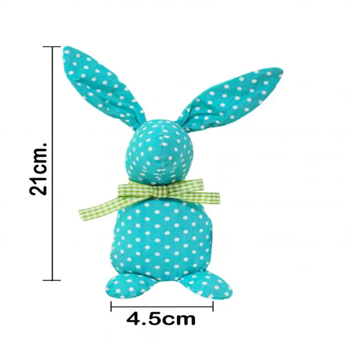 Decoración diseño conejo de tela azul con puntos blancos y moño verde de 4.5x6.5x21cm - Image 4