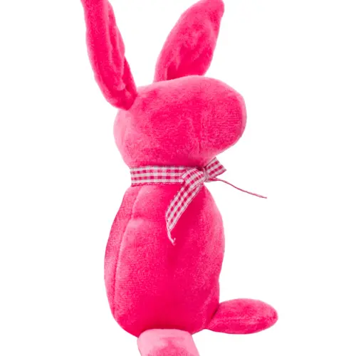 Decoración diseño conejo de tela rosa liso con moño rosa con puntos de 4.5×6.5x21cm