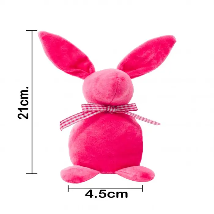 Decoración diseño conejo de tela rosa liso con moño rosa con puntos de 4.5x6.5x21cm - Image 4