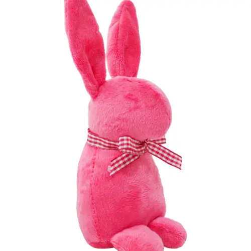 Decoración diseño conejo de tela rosa liso con moño rojo con puntos de 4.5×6.5x21cm