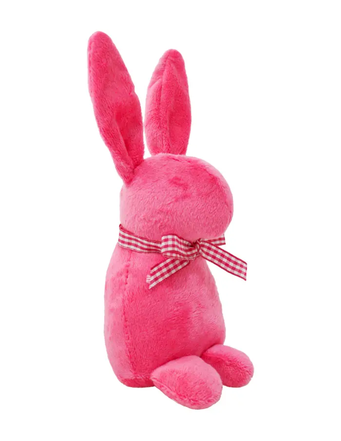 Decoración diseño conejo de tela rosa liso con moño rojo con puntos de 4.5x6.5x21cm - Image 2