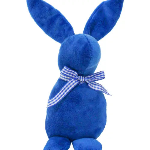 Decoración diseño conejo de tela azul fuerte liso con moño azul con puntos de 4.5×6.5x21cm