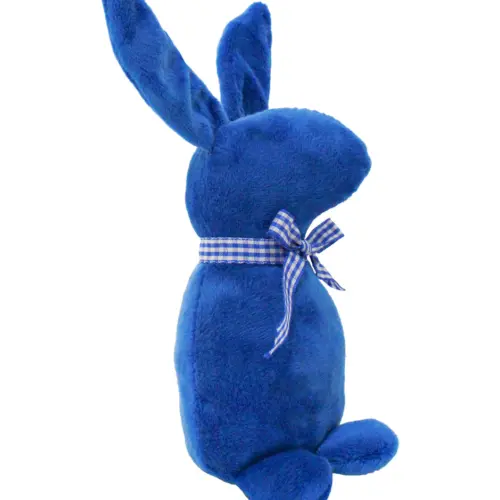 Decoración diseño conejo de tela azul fuerte liso con moño azul con puntos de 4.5×6.5x21cm