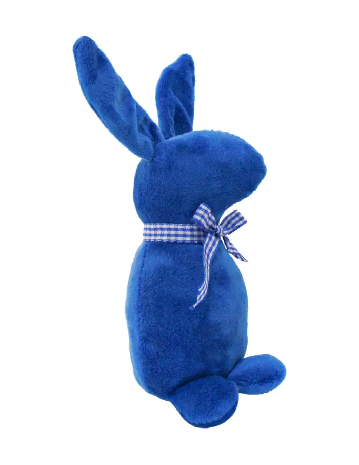 Decoración diseño conejo de tela azul fuerte liso con moño azul con puntos de 4.5x6.5x21cm - Image 2