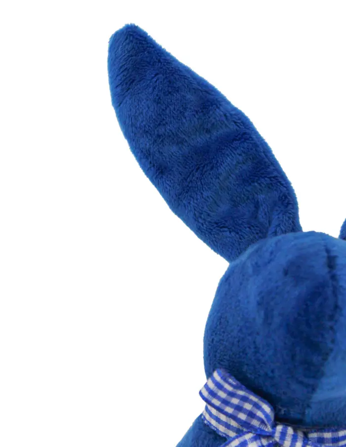 Decoración diseño conejo de tela azul fuerte liso con moño azul con puntos de 4.5x6.5x21cm - Image 3