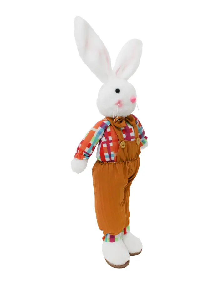 Decoración diseño conejo de pie  con overol naranja de 8x17x69cm - Image 2