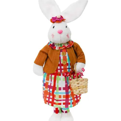 Decoración diseño señora conejo de pie con falta cuadrada de 8x17x69cm
