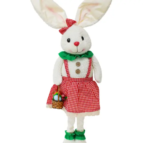 Coneja de tela con vestido rojo y canasta de 14x26x71-94cm