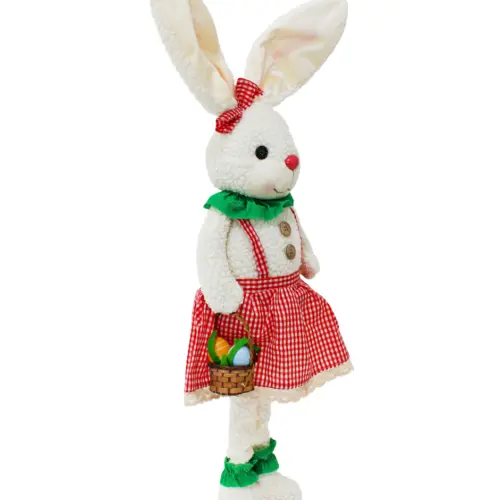 Coneja de tela con vestido rojo y canasta de 14x26x71-94cm