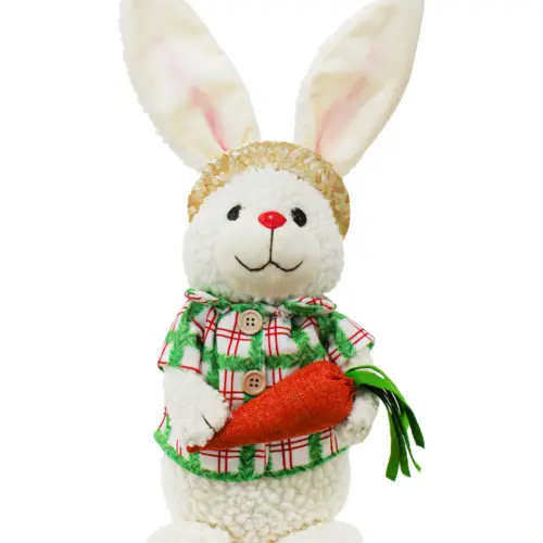 Conejo de tela con camisa verde a cuadros con zanahoria de 14x17x47cm