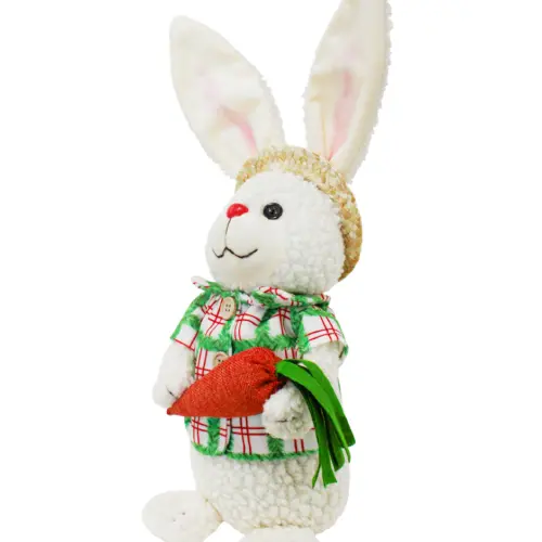 Conejo de tela con camisa verde a cuadros con zanahoria de 14x17x47cm